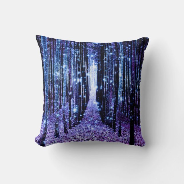 Magisch bos pad paars blauw kussen (Voorkant)