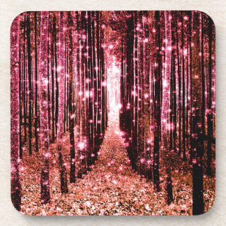 Magisch bos pad roze perzik onderzetter