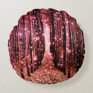 Magisch bos perzik roze rond kussen