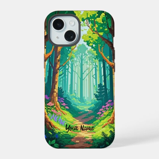 Magisch Bos Pixel Art Gepersonaliseerde Naam  iPhone 15 Case (Achterkant)
