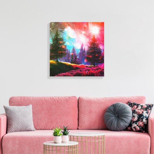 Magisch bos 's nachts canvas afdruk (Insitu (Woonkamer))