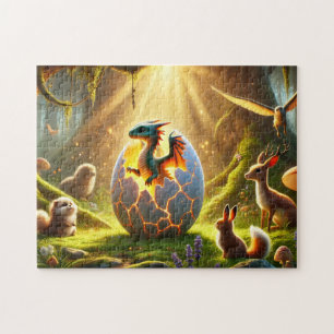 Magisch Bos Scene met Uitkomende Draak Legpuzzel