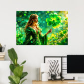Magisch bos St Patrick dag natuur feeënkunst Poster (Thuiskantoor)
