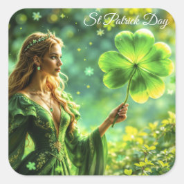 Magisch bos St Patrick dag natuur feeënkunst Vierkante Sticker