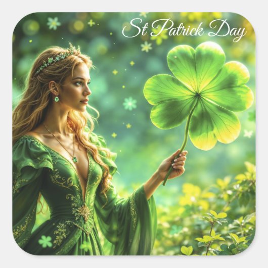 Magisch bos St Patrick dag natuur feeënkunst Vierkante Sticker (Voorkant)