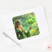 Magisch bos St Patrick dag natuur feeënkunst Vierkante Sticker (Envelop)