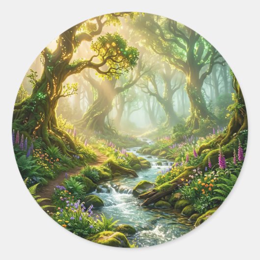 Magisch Bos Stroom Ronde Sticker (Voorkant)