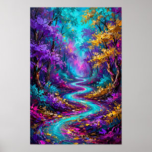 Magisch bos Turquoise rivier - Paarse goudkleur Poster