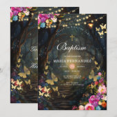 Magisch bosgroen Bloemendoop uitnodiging (Voorkant / Achterkant)