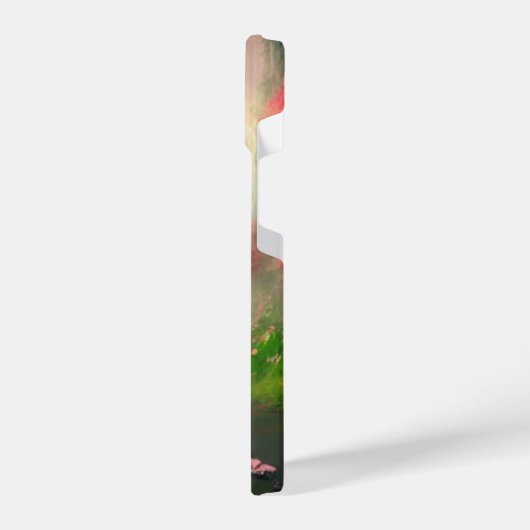 Magisch bospad met gloeiende zonsondergang iPhone hoesje (Linkerkant)