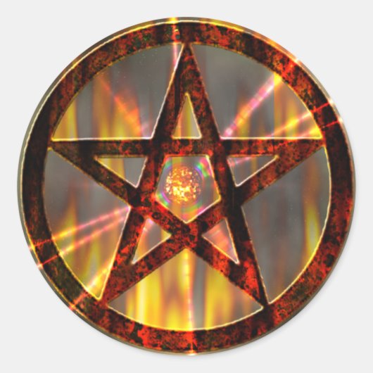 Magisch brandend pentagram ronde sticker (Voorkant)