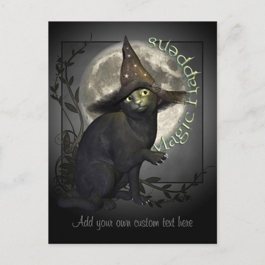 Magisch Briefkaart met zwarte kat (Voorkant)