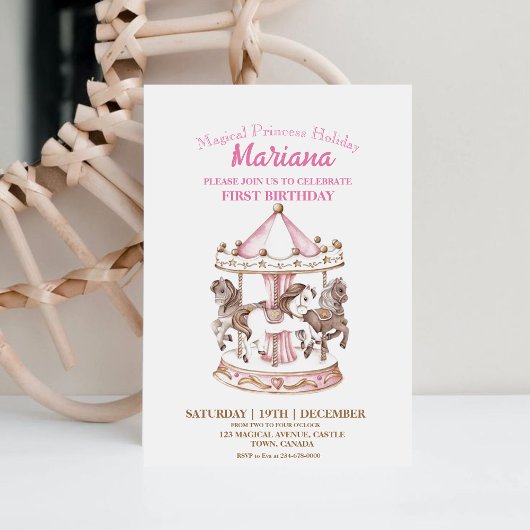 Magisch Carrousel Eenhoorn 1e Kinderverjaardagsfee Kaart