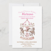 Magisch Carrousel Eenhoorn 1e Kinderverjaardagsfee Kaart (Voorkant)