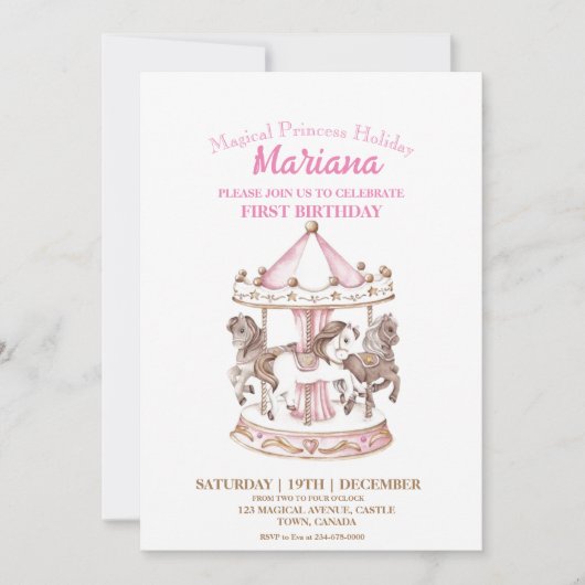 Magisch Carrousel Eenhoorn 1e Kinderverjaardagsfee Kaart (Voorkant)