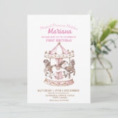 Magisch Carrousel Eenhoorn 1e Kinderverjaardagsfee Kaart (Staand voorkant)