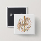 Magisch Carrousel Paard Bloemendesign Vierkante Button 5,1 Cm (Voorkant /achterkant)