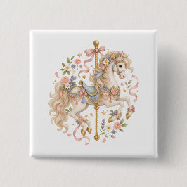 Magisch Carrousel Paard Bloemendesign Vierkante Button 5,1 Cm