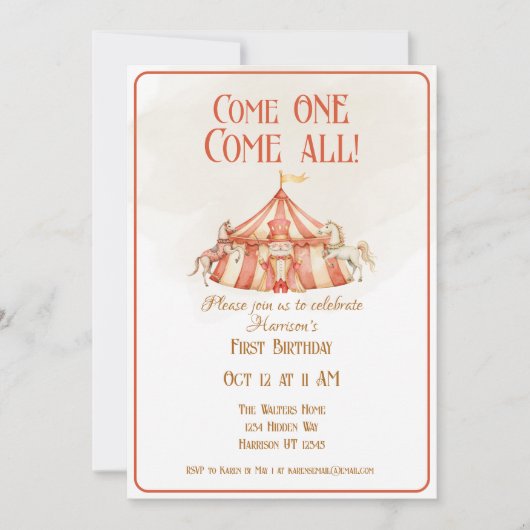 Magisch Circus Paard Eerste Verjaardag Uitnodiging (Voorkant)
