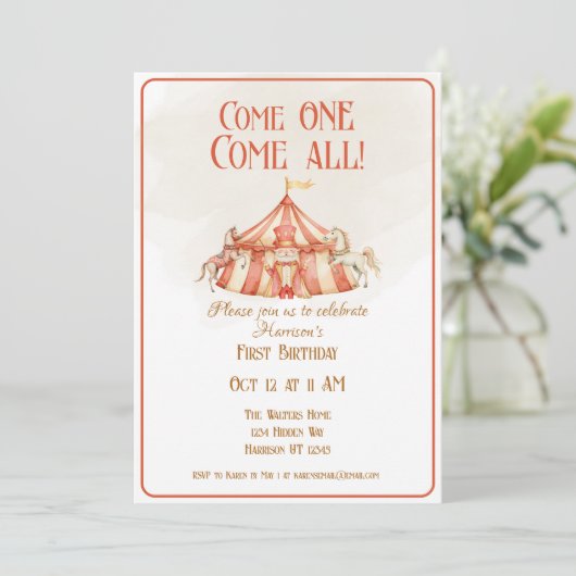 Magisch Circus Paard Eerste Verjaardag Uitnodiging (Staand voorkant)