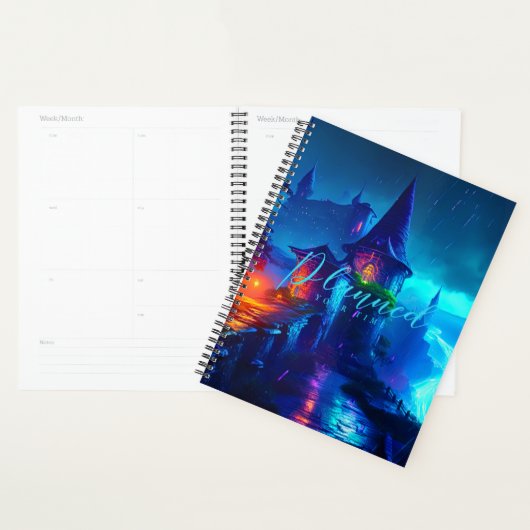 Magisch Cyberpunk Fantasy Kasteel Neon Nacht Planner (Display)
