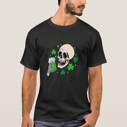Magisch Delicious St Patrick's Day Skeleton Skul T-shirt (Voorkant)