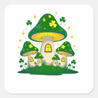 Magisch dorp met gloeiende paddenstoelen vierkante sticker