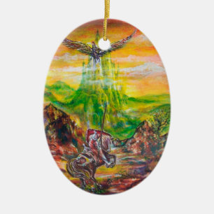 MAGISCH DUEL TUSSEN BRADAMANT EN NEGROMANCER KERAMISCH ORNAMENT