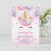 Magisch Eenhoorn Verjaardagsfeest Roze Paars Regen Kaart (Staand voorkant)