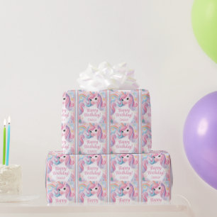 Magisch Eenhoorn Verjaardagsontwerp met Regenbogen Cadeaupapier