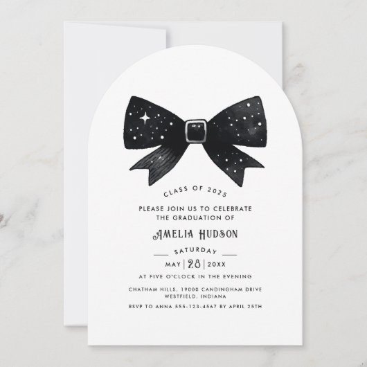 Magisch Elegant Black Bow Arch Graduation Party Kaart (Voorkant)