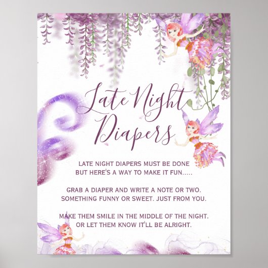 Magisch Fairy Theme Late Night Diaper Sign Poster (Voorkant)