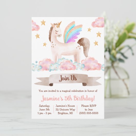 Magisch, Fairy-verhaal, Unicorn, Th-Birthday Party Kaart (Staand voorkant)