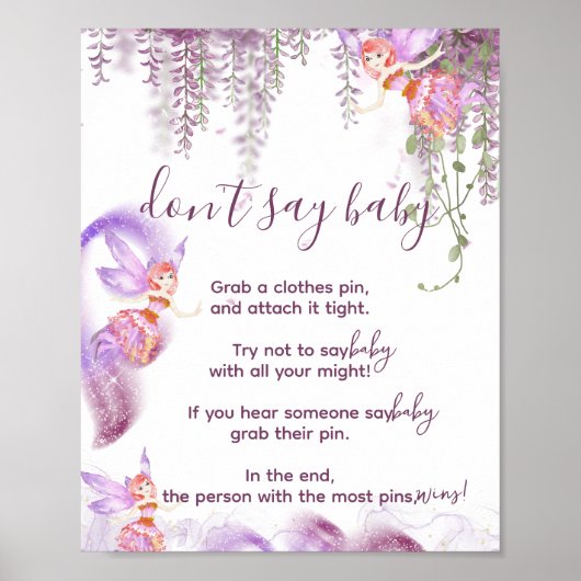 Magisch Fairy Zeg niet dat Baby shower Game Sign. Poster (Voorkant)