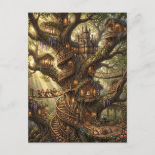 Magisch Fantasie Boomhuis Kasteel Briefkaart
