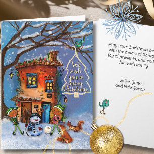 Magisch Fantasievol Huis en Vrienden Kerstmis Feestdagen Kaart