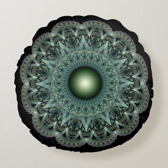 Magisch fractal ornament rond kussen (Voorkant)