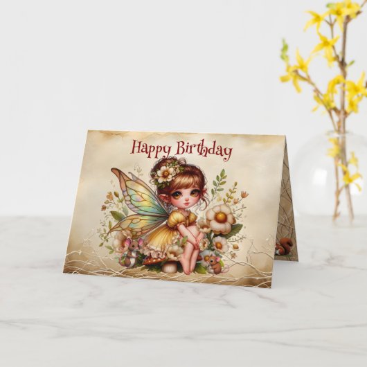 Magisch Geel en Goud Fairy Happy Birthday Kaart (Gele Bloem)