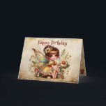 Magisch Geel en Goud Fairy Happy Birthday Kaart<br><div class="desc">Vier de verjaardag van een speciaal jong meisje met deze betoverende magische gele en gouden feeënkaart! Perfect voor iedereen die houdt van natuur en sprookjes. De voorkant is voorzien van een zoet fee kind in een gele jurk, zittend op een paddenstoel en een gouden achtergrond versierd met takjes. De warme...</div>