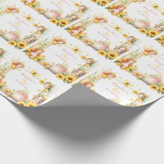 Magisch geel Fairy tuin - Verjaardag Cadeaupapier (Hoek)