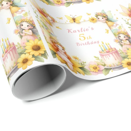 Magisch geel Fairy tuin - Verjaardag Cadeaupapier (Rol Hoek)