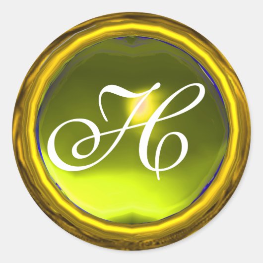 MAGISCH GEEL TOPAZ GEM STONE MONOGRAM RONDE STICKER (Voorkant)