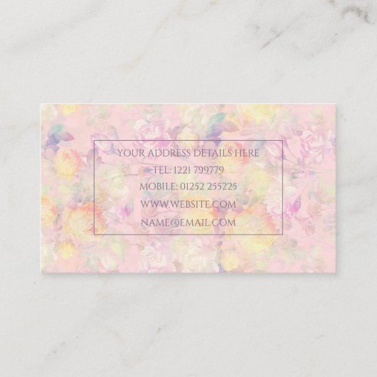 Magisch Geel Witte Rozen Floral Roze design Visitekaartje (Achterkant)