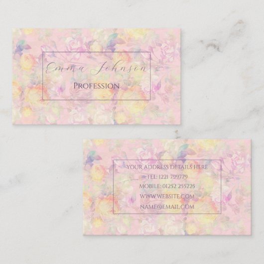 Magisch Geel Witte Rozen Floral Roze design Visitekaartje (Voorkant / Achterkant)