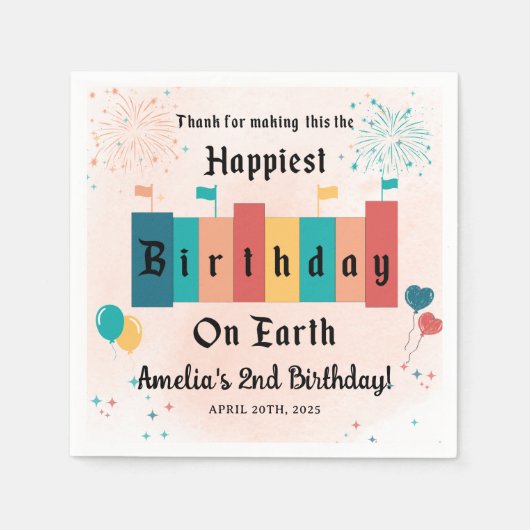 Magisch gelukkigste meisje verjaardagsfeestje servet (Voorkant)