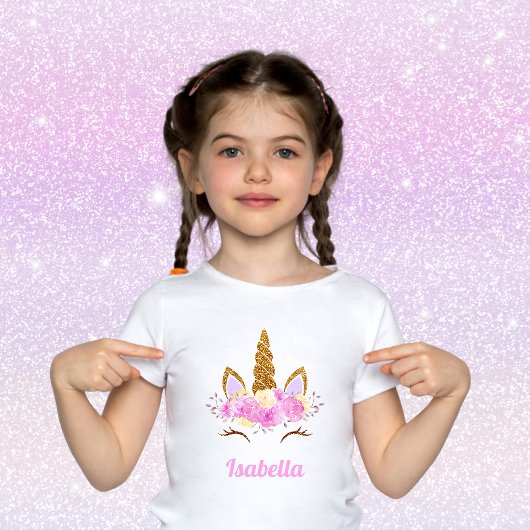 Magisch Glittered Floral Unicorn Personalized T-shirt