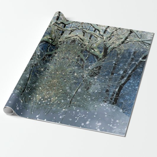 Magisch Glittering Winter Wonderland Snowy Forest Cadeaupapier (Uitgerold)