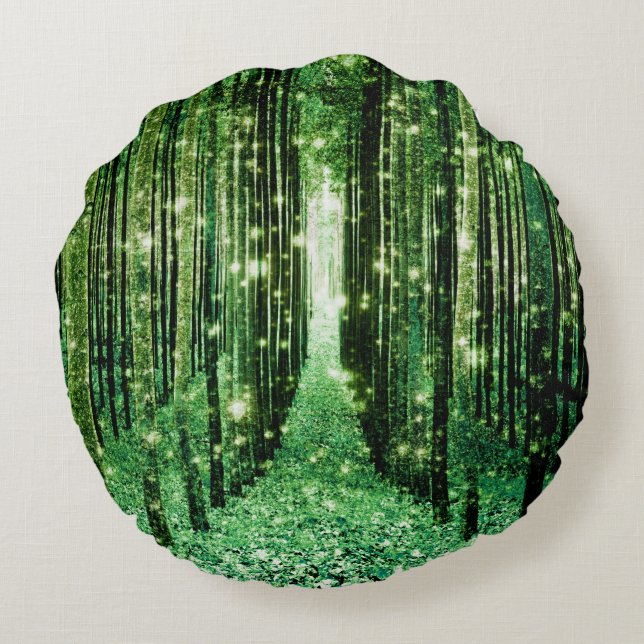 Magisch Groen Woud Mysterie Rond Kussen (Achterkant)