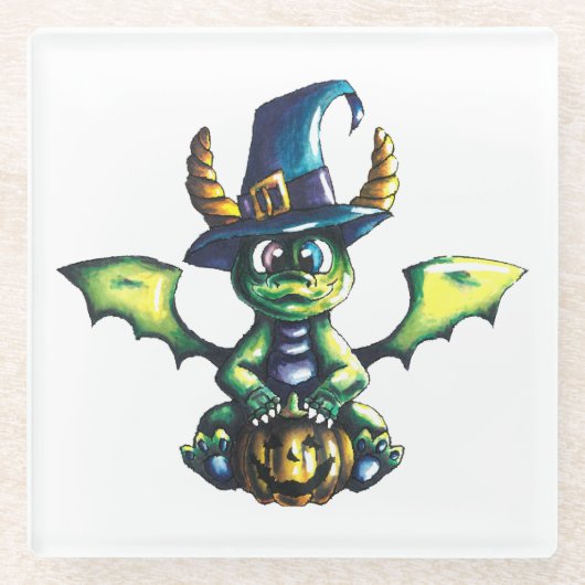 Magisch Halloween Dragon Design Glazen Onderzetter (Voorkant)