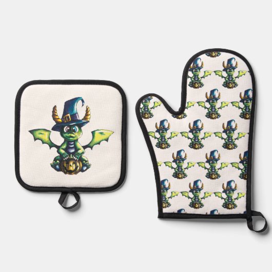 Magisch Halloween Dragon Design Ovenwant & Pannenlap Set (Voorkant)